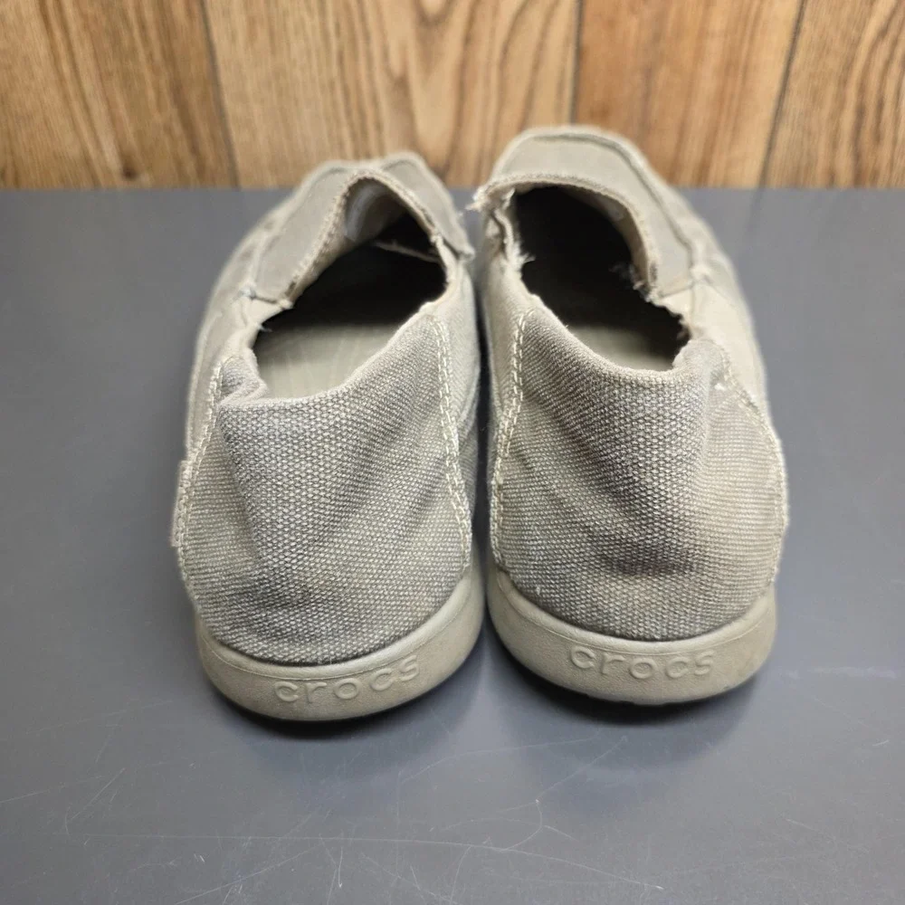 Crocs Loafer Shoes Kids SZ J 6 Beige Canvas Slip On Comfort Casual 204025